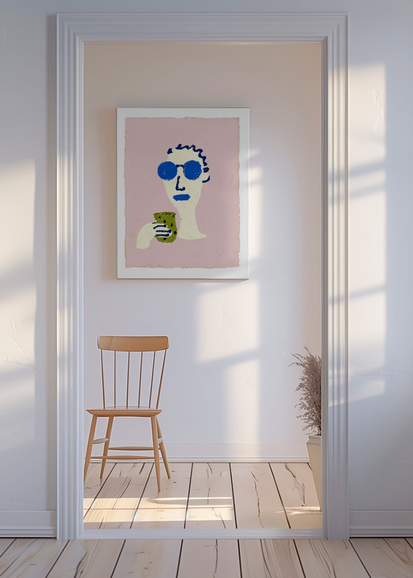 Ilustrace portrét s modrými brýlemi