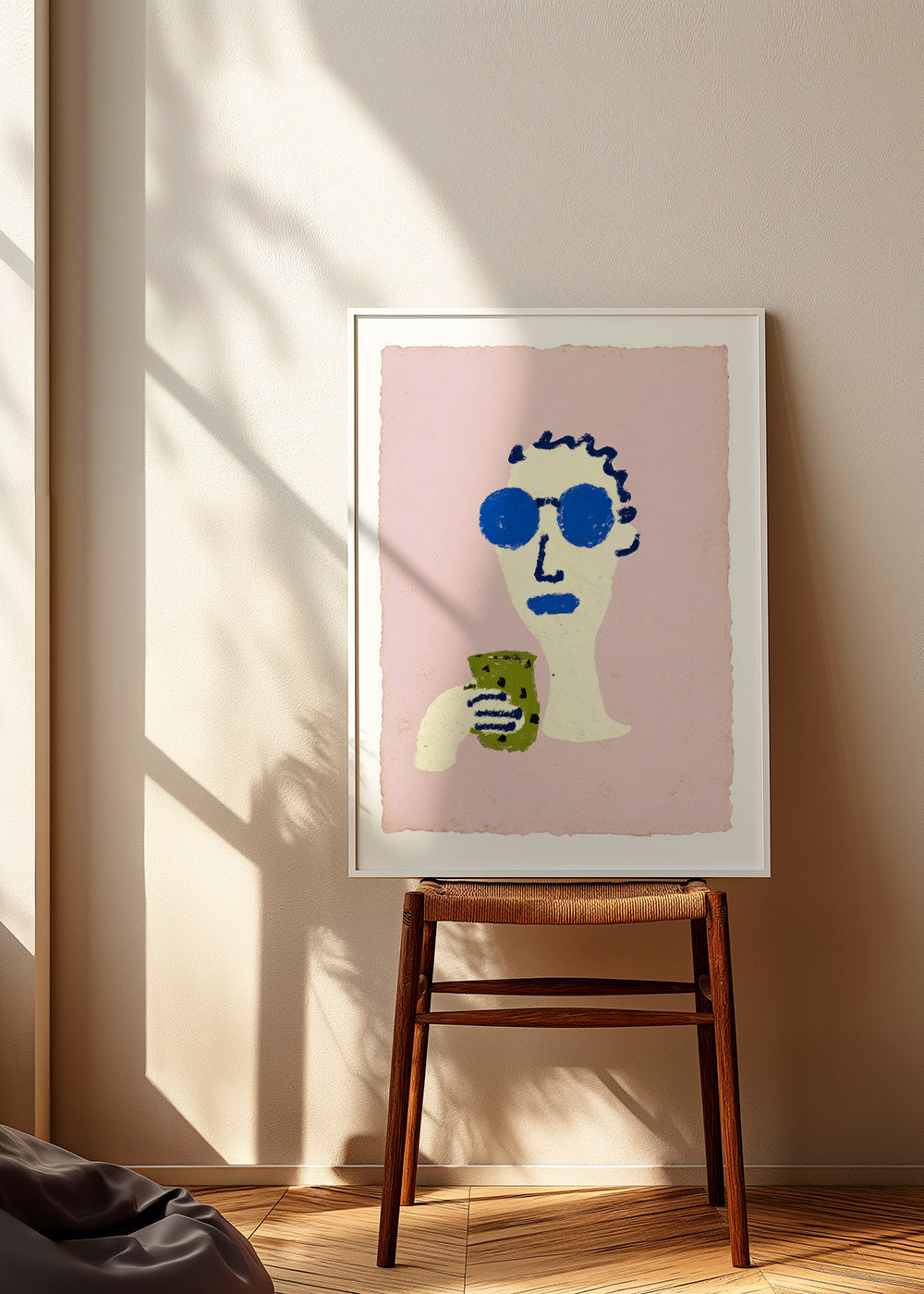Ilustrace portrét s modrými brýlemi
