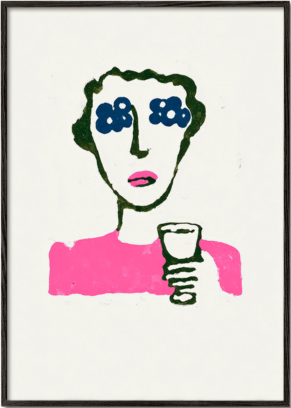 Ilustrace s kvetinovymi ocima a poharem