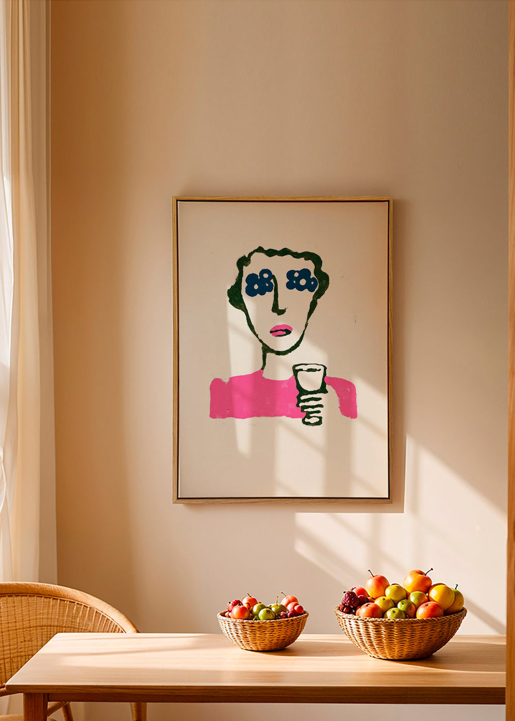 Ilustrace s kvetinovymi ocima a poharem