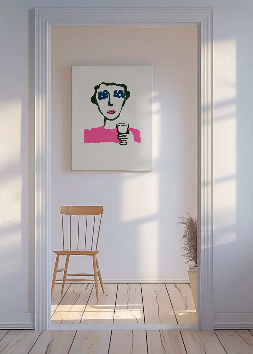 Ilustrace s kvetinovymi ocima a poharem