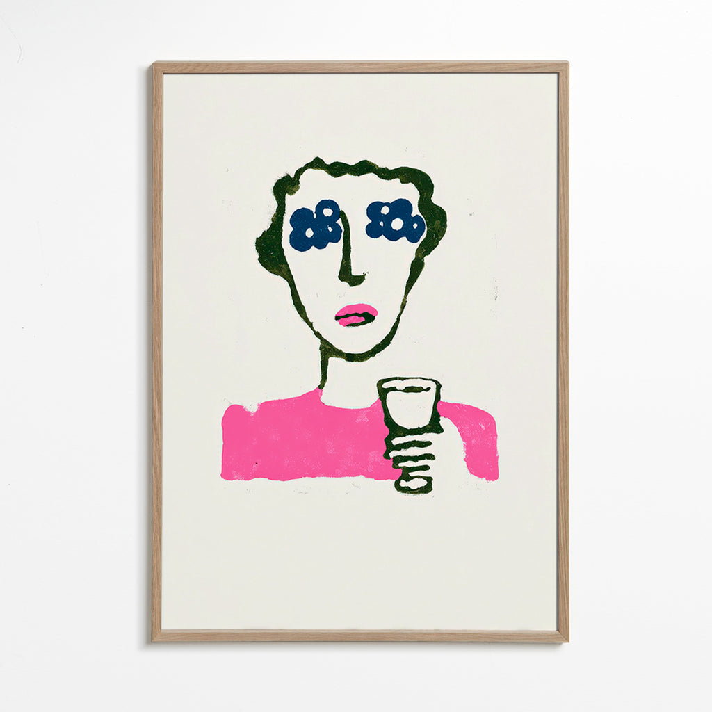 Ilustrace s kvetinovymi ocima a poharem