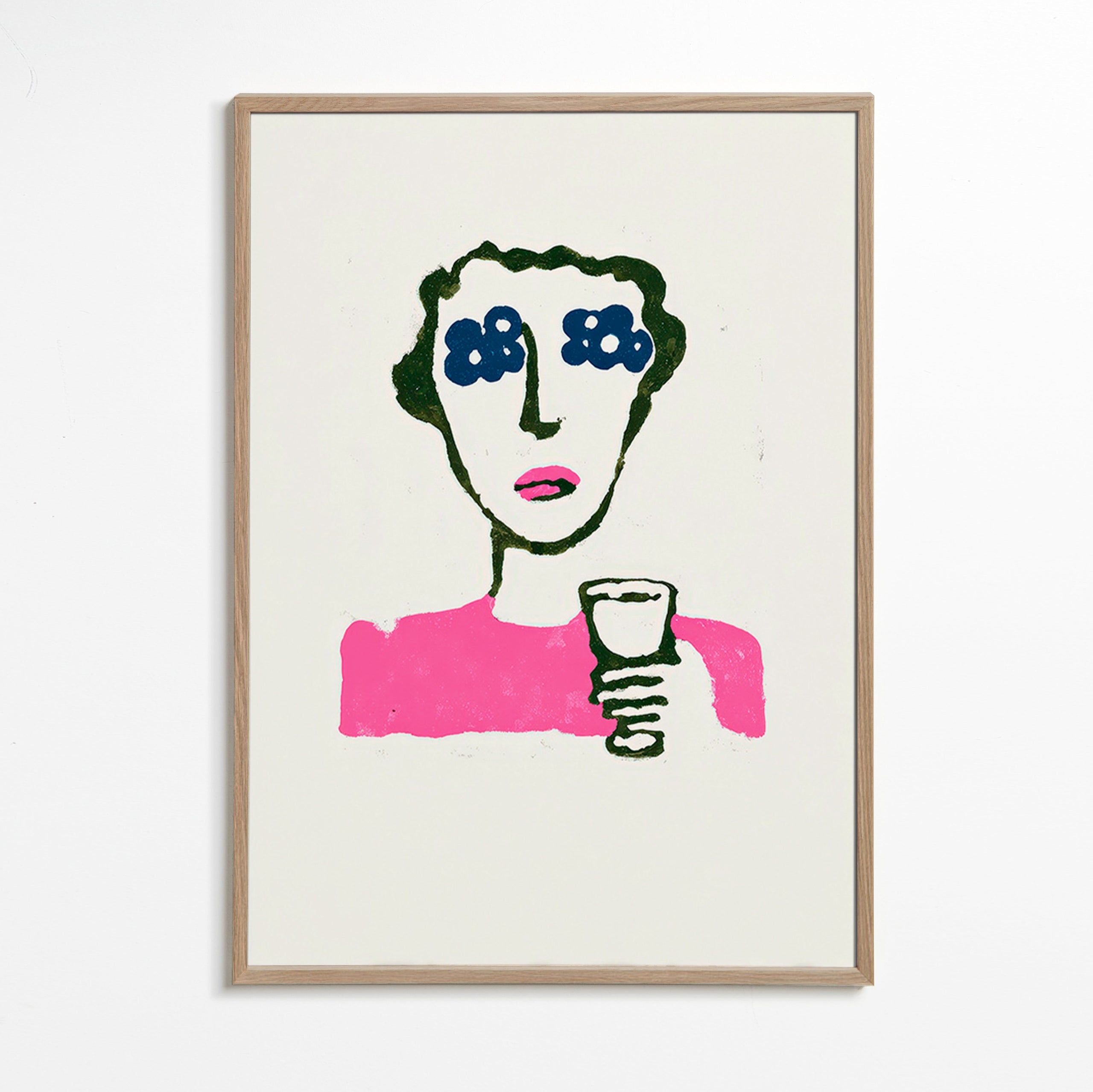 Ilustrace s kvetinovymi ocima a poharem