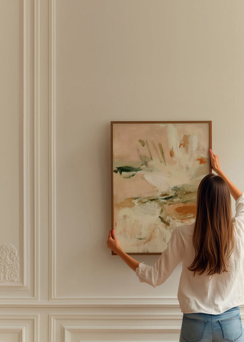 Botanický tisk abstraktní v růžové a béžové