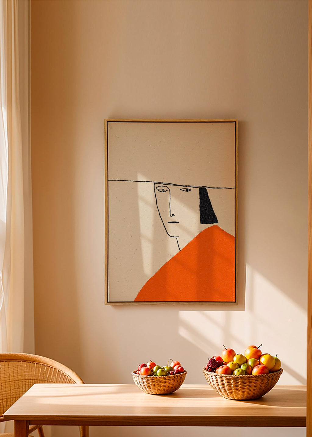 Minimalistická ilustrace s oranžovým pláštěm