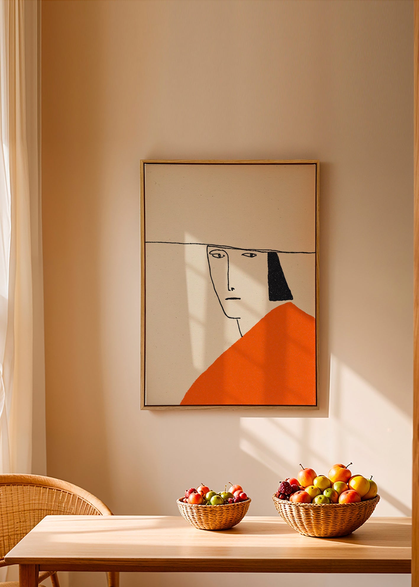 Minimalistická ilustrace s oranžovým pláštěm