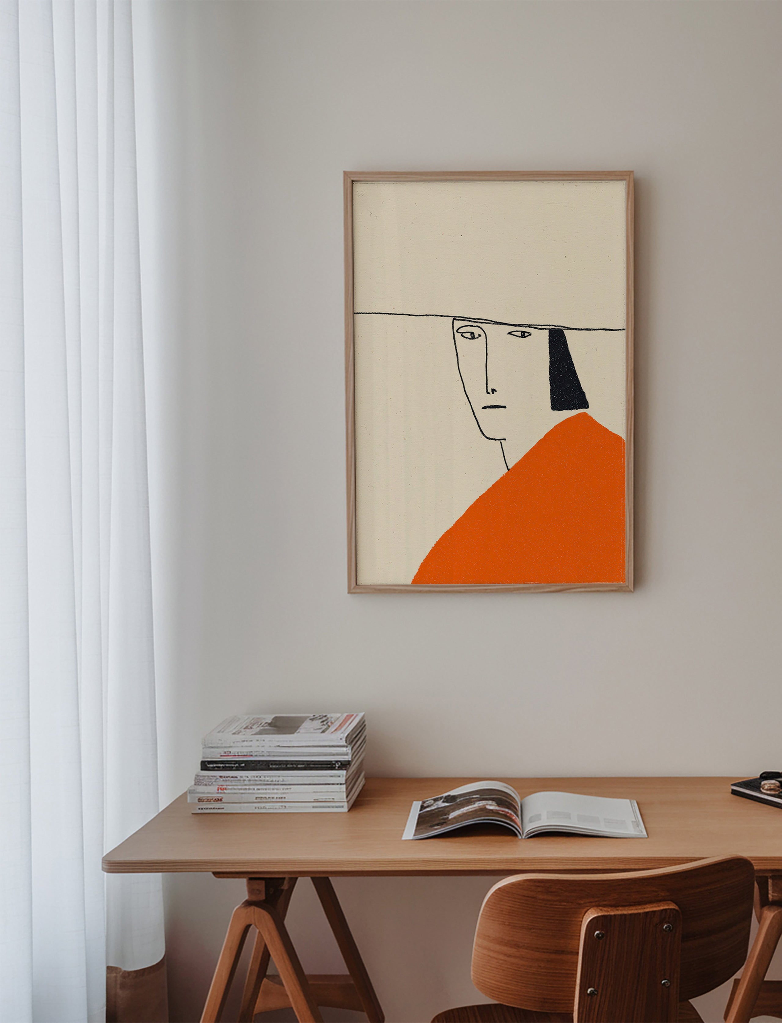 Minimalistická ilustrace s oranžovým pláštěm