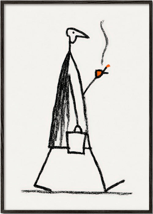 Minimalistická ilustrace kuřáka kráčející postavy