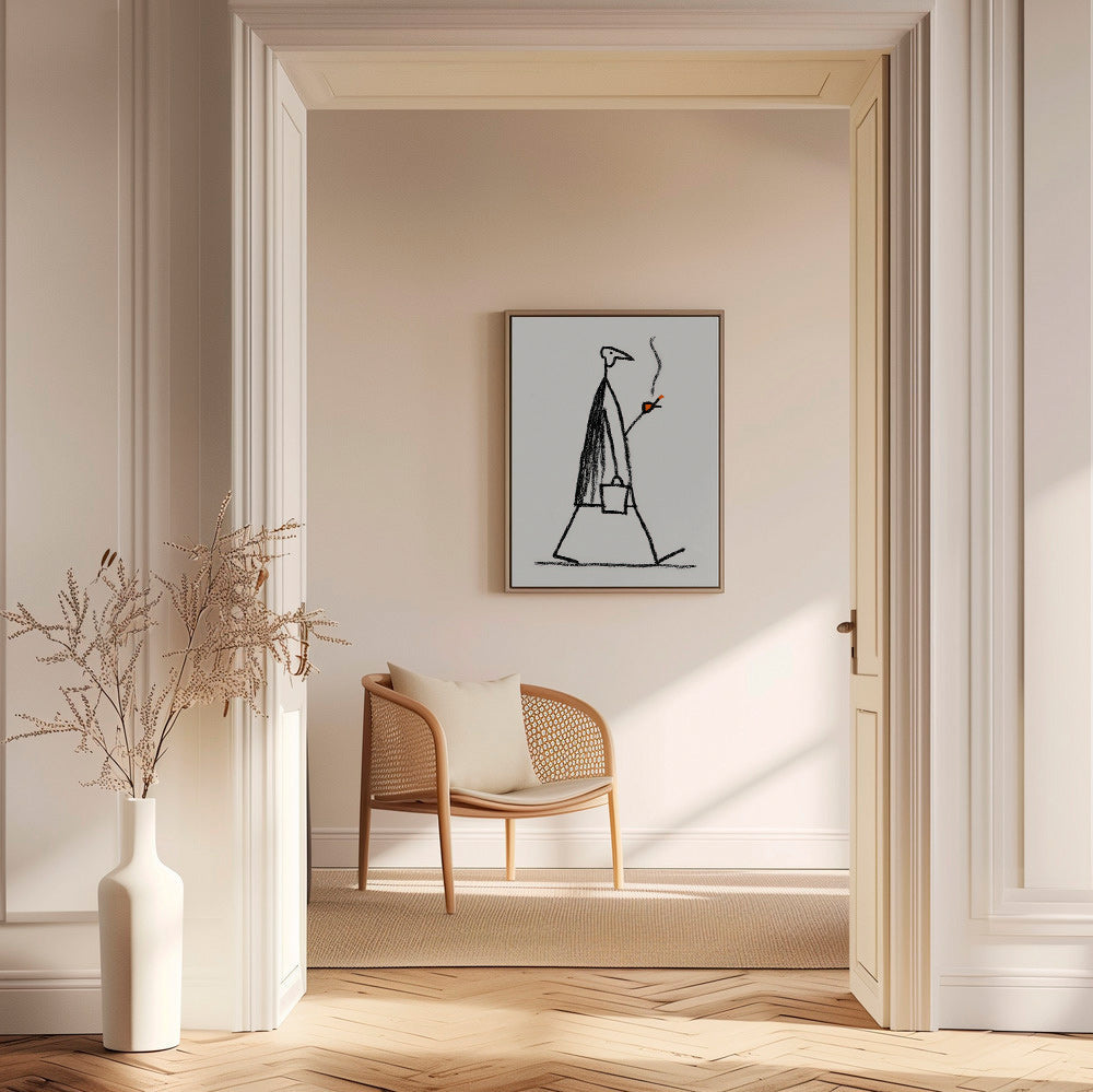 Minimalistická ilustrace kuřáka kráčející postavy