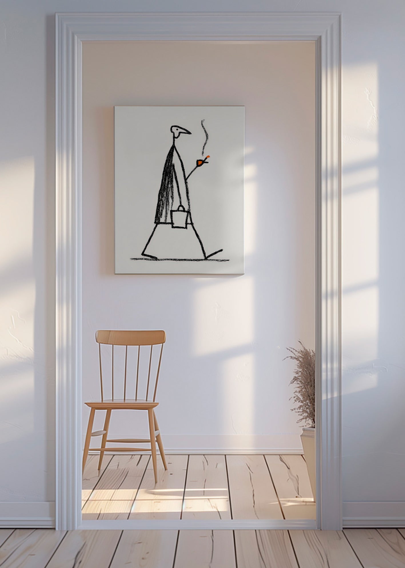 Minimalistická ilustrace kuřáka kráčející postavy