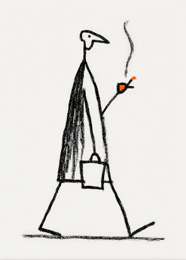 Minimalistická ilustrace kuřáka kráčející postavy