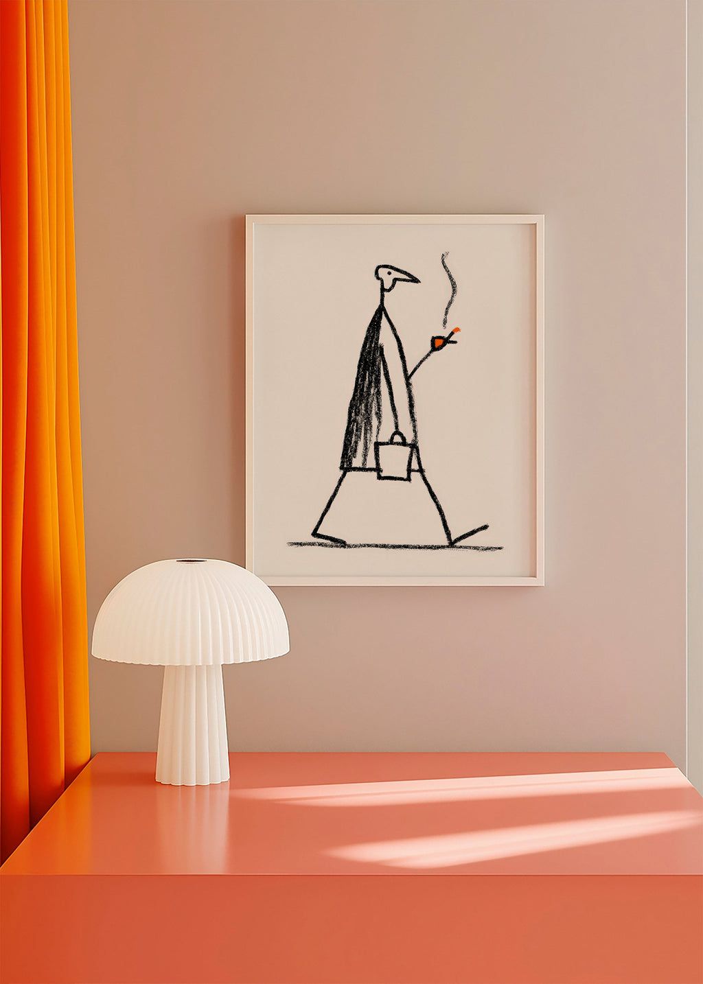 Minimalistická ilustrace kuřáka kráčející postavy