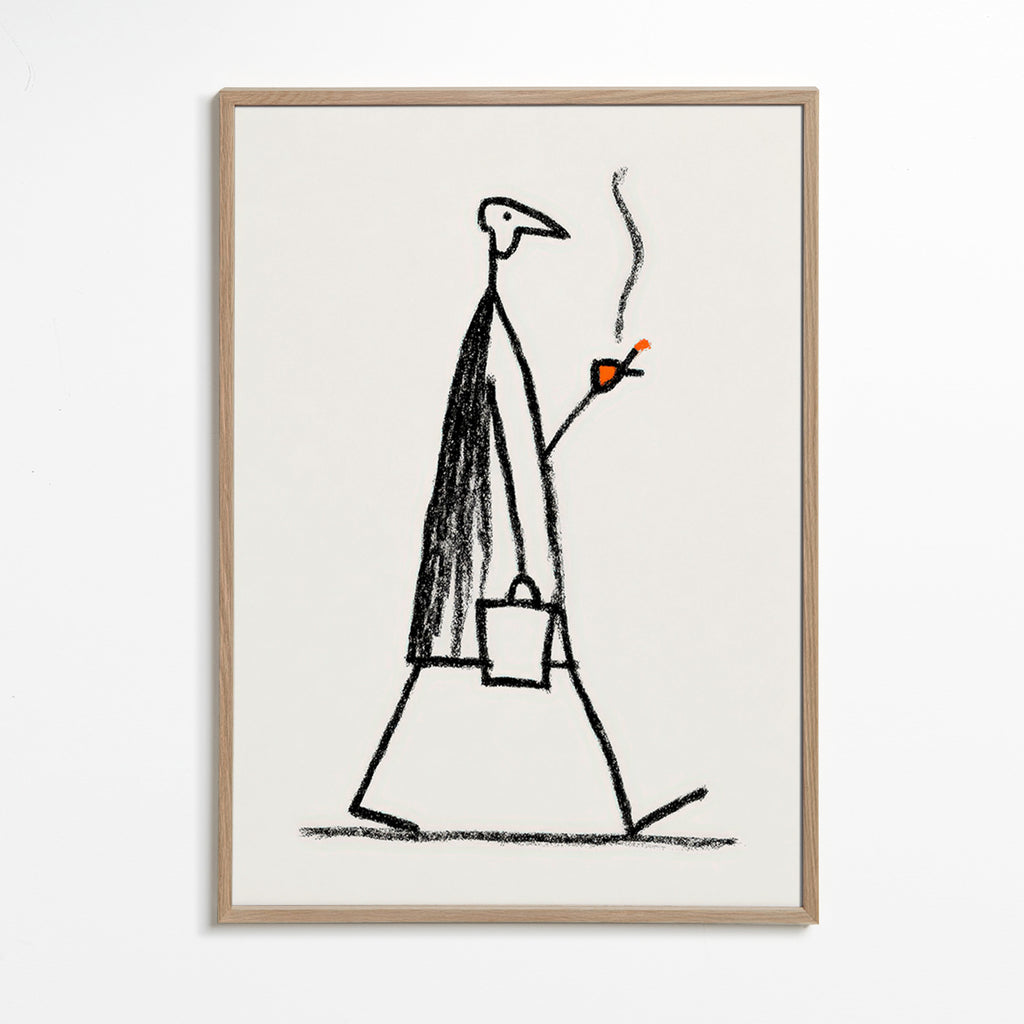 Minimalistická ilustrace kuřáka kráčející postavy
