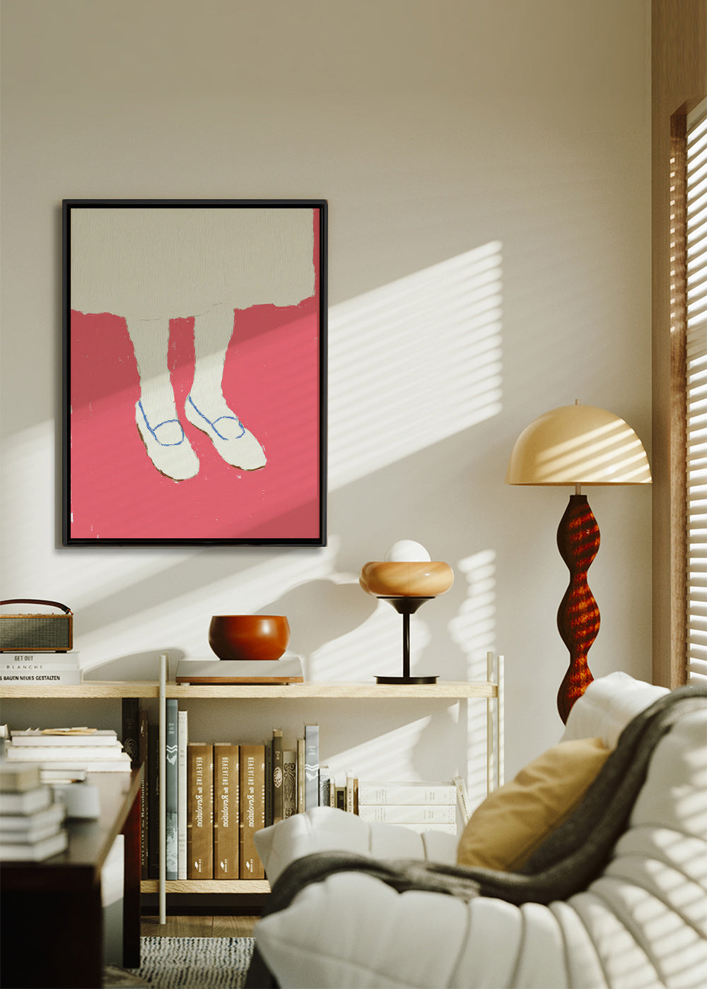 Ilustrace nohou s růžovými botami
