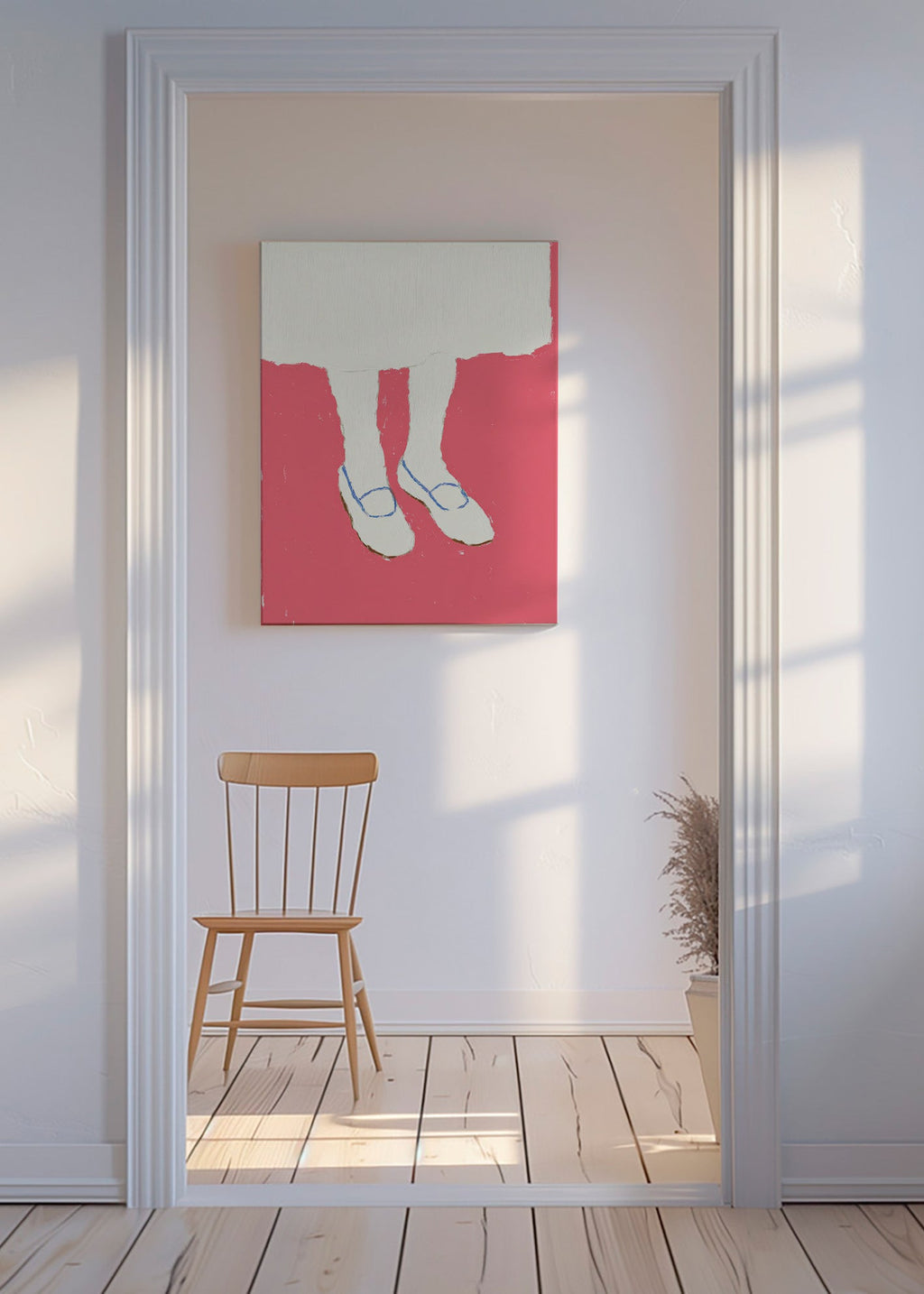 Ilustrace nohou s růžovými botami