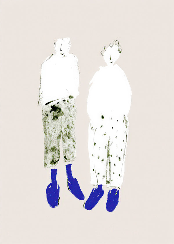 Minimalistická ilustrace páru s modrými botami