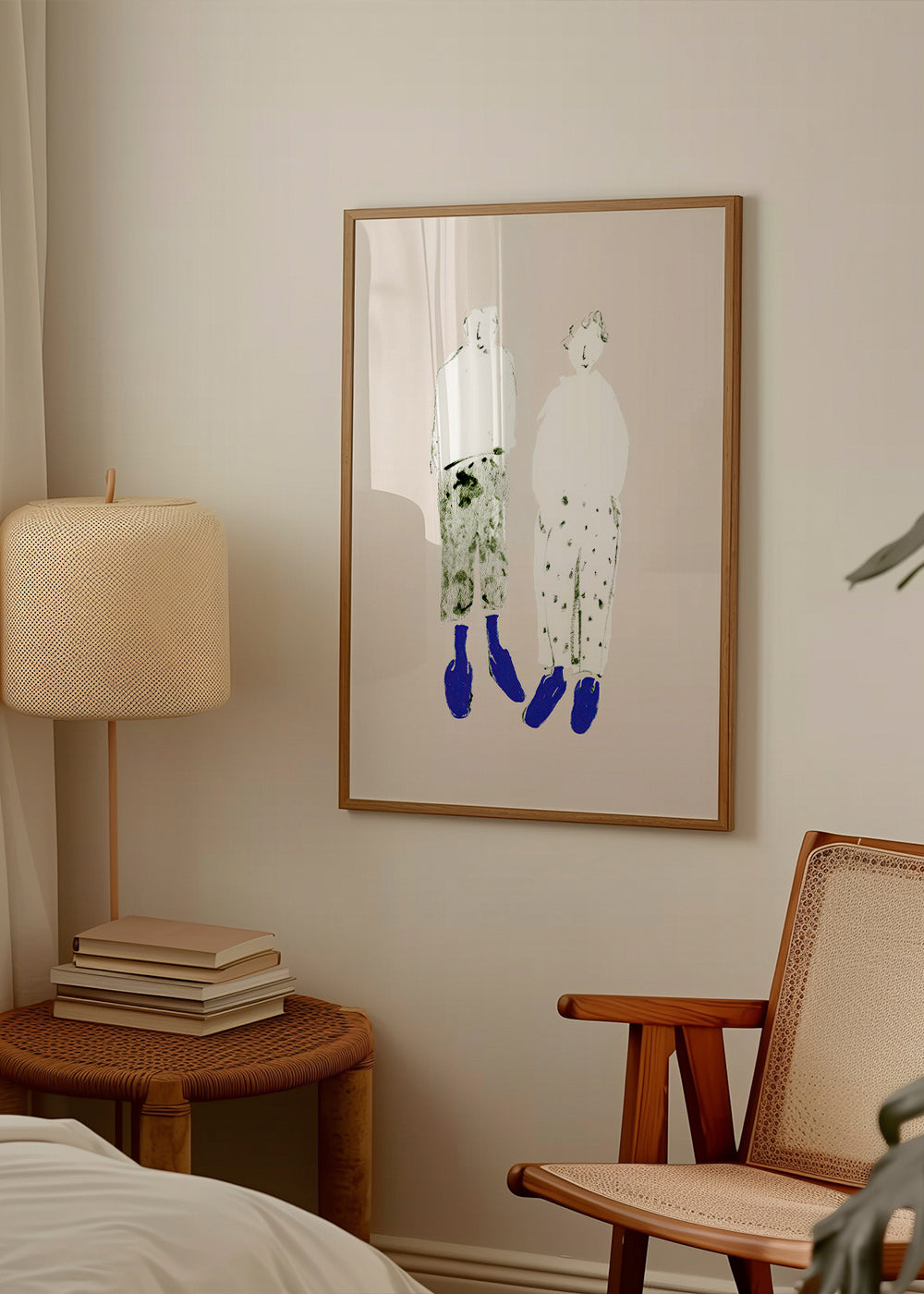 Minimalistická ilustrace páru s modrými botami