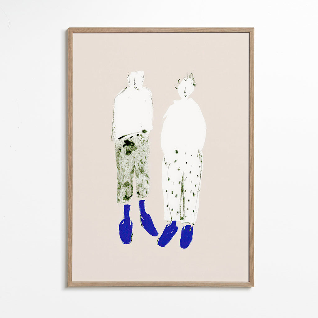 Minimalistická ilustrace páru s modrými botami