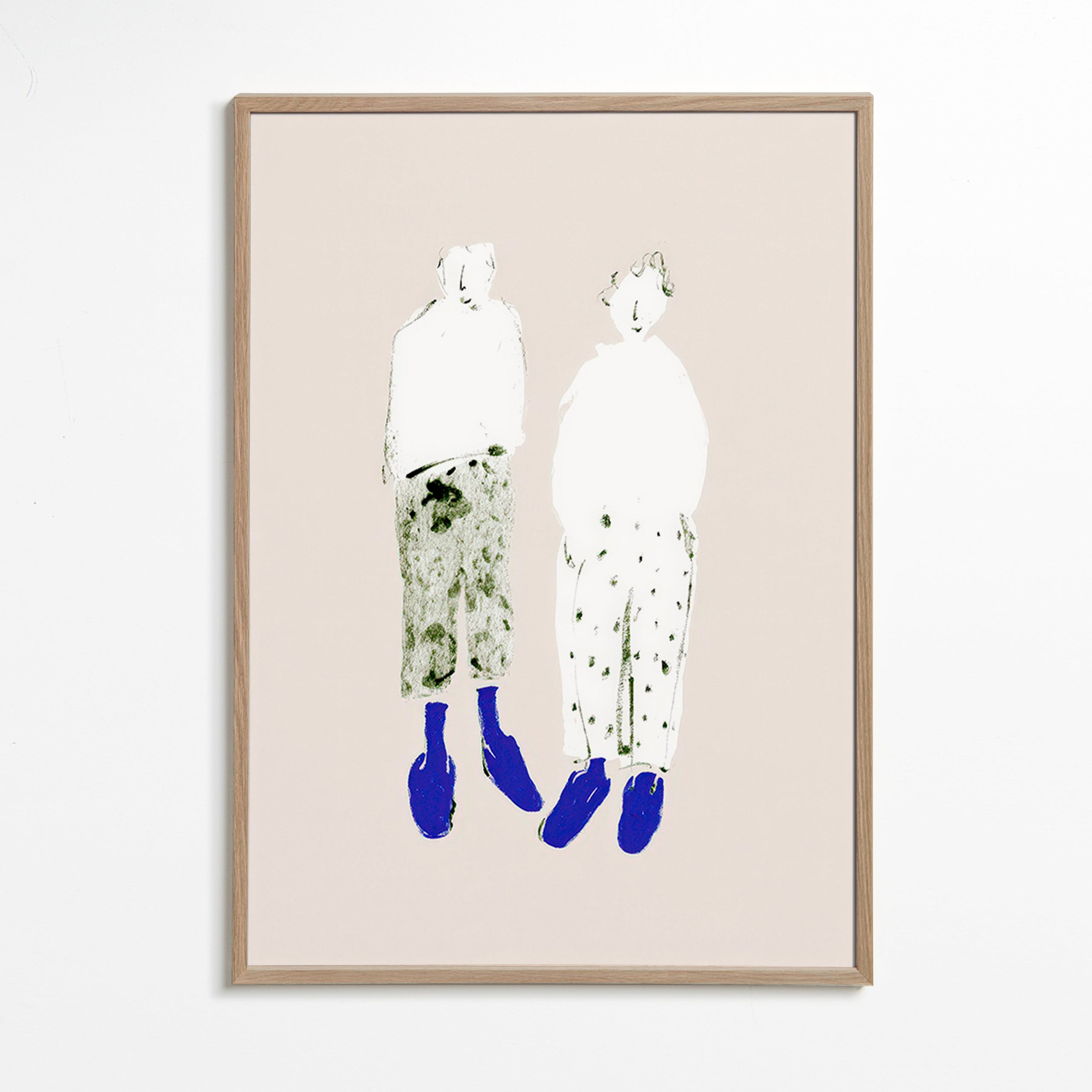 Minimalistická ilustrace páru s modrými botami