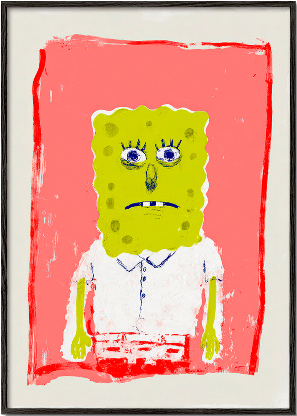 Ilustrace postavy houbky na růžovém pozadí