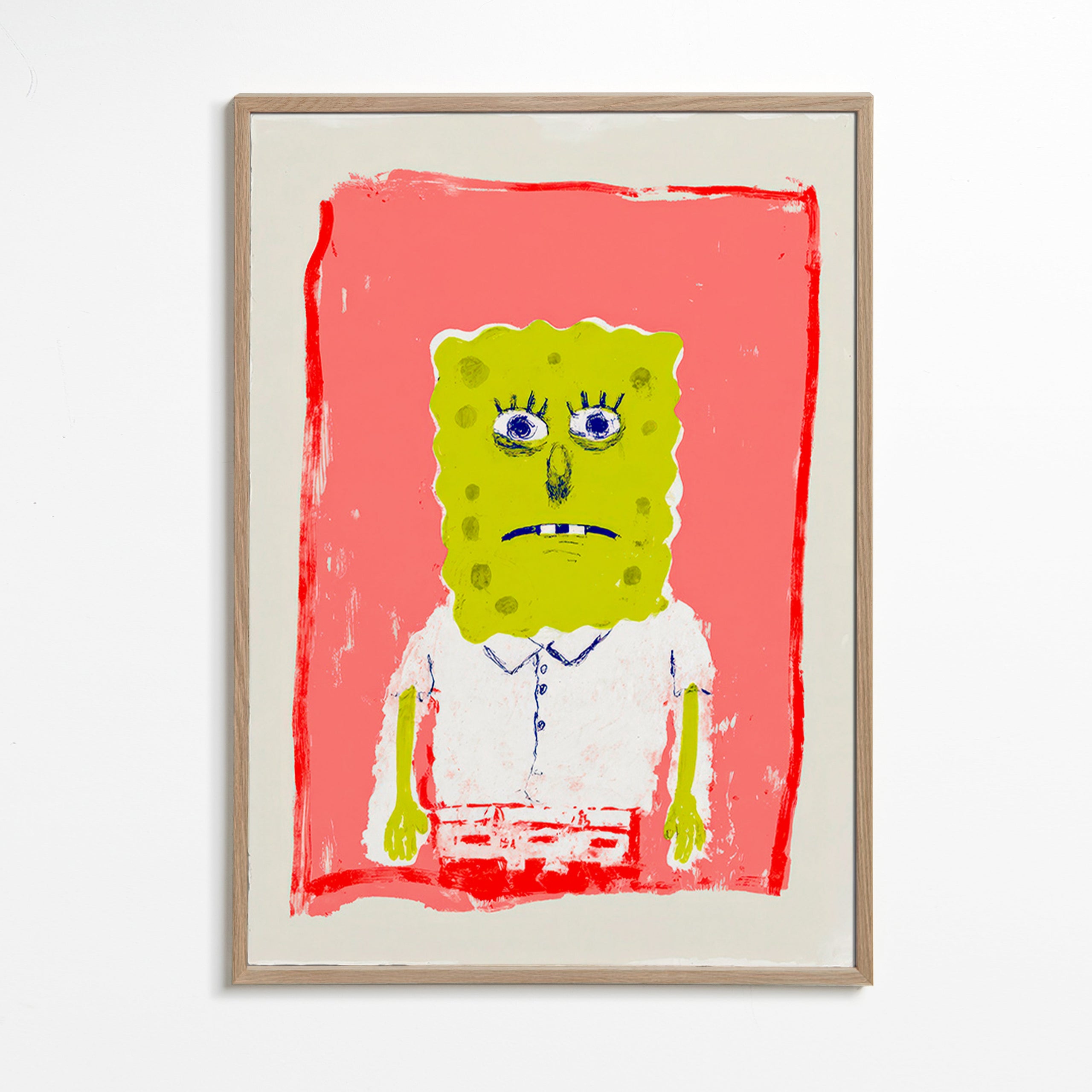 Ilustrace postavy houbky na růžovém pozadí