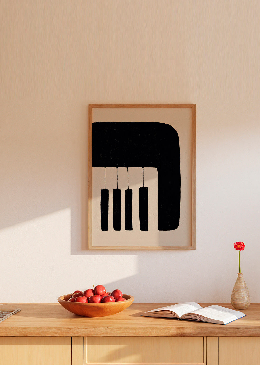 Minimalistický obraz kláves piana