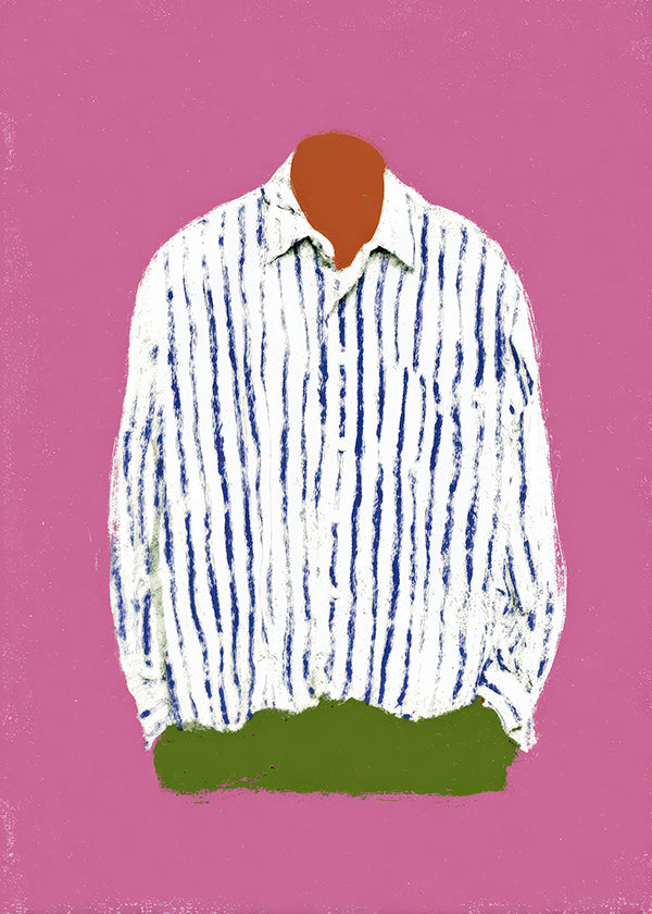 Ilustrace pruhované košile na růžovém pozadí