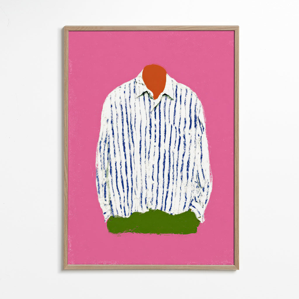 Ilustrace pruhované košile na růžovém pozadí