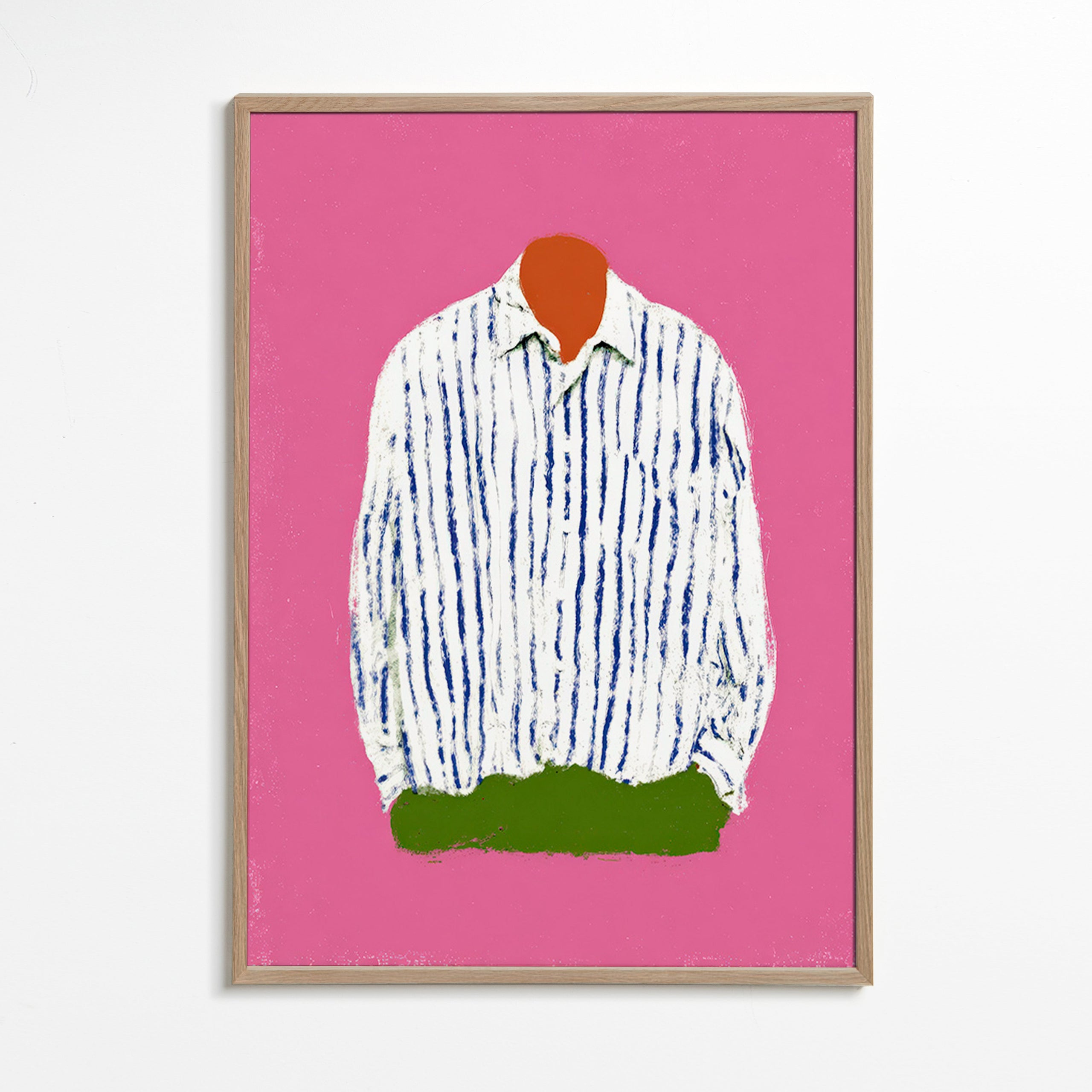 Ilustrace pruhované košile na růžovém pozadí