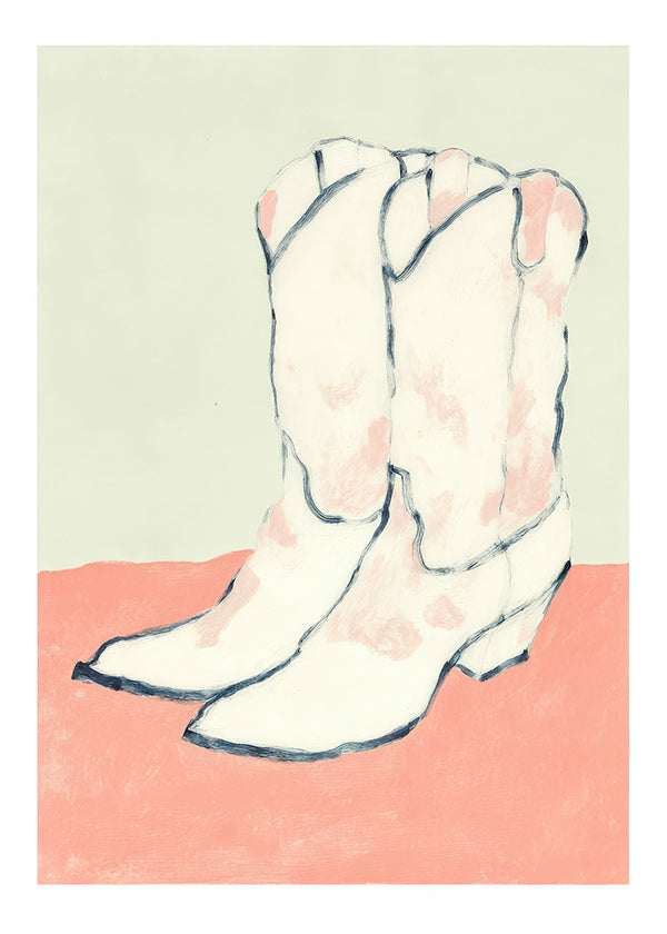 Ilustrace bílé boty na pastelovém pozadí