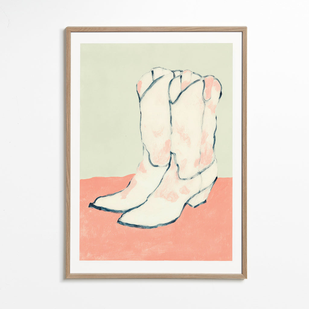 Ilustrace bílé boty na pastelovém pozadí