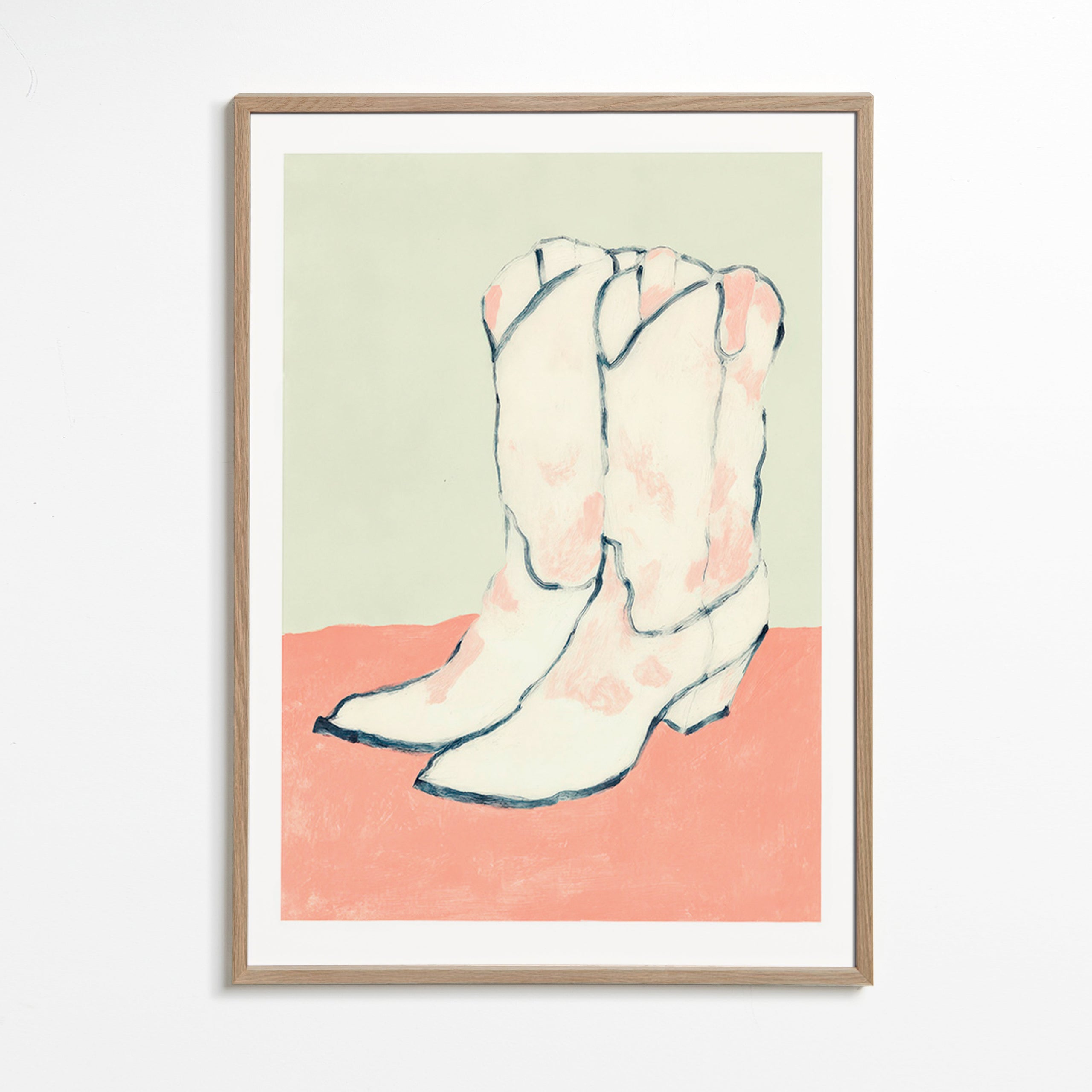 Ilustrace bílé boty na pastelovém pozadí