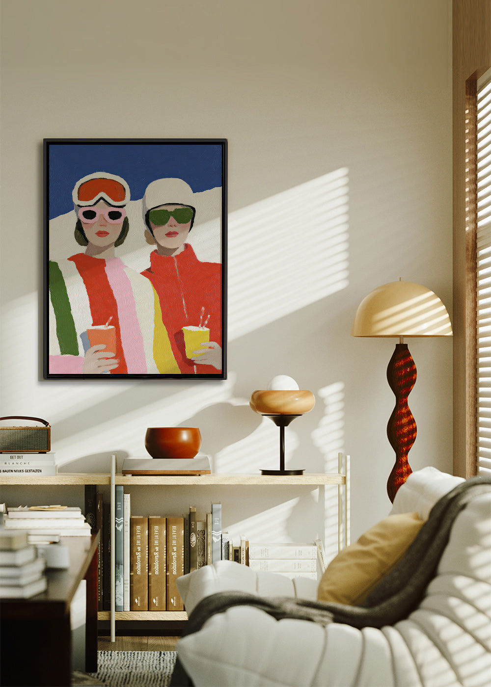 Ilustrace après-ski se dvěma postavami