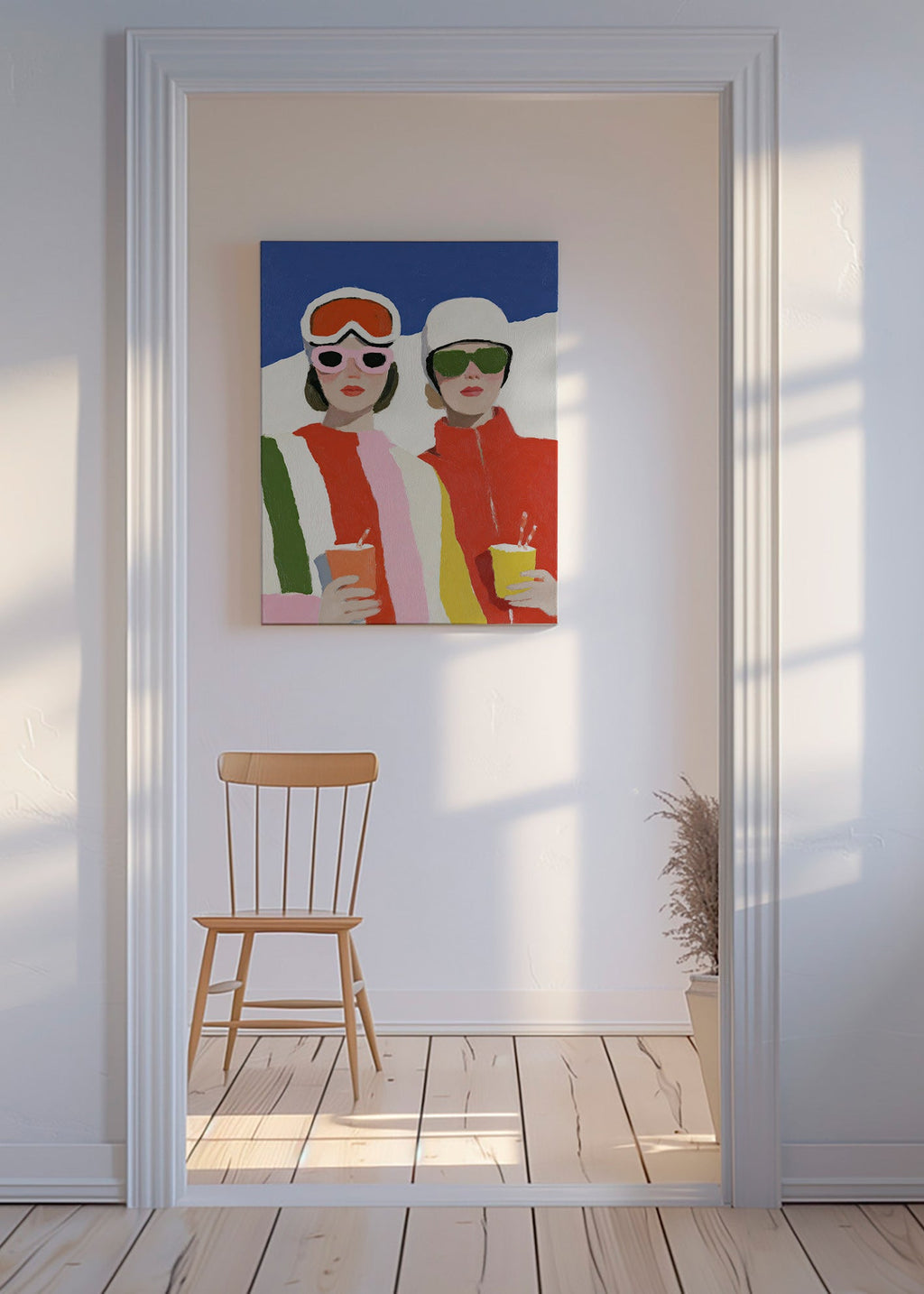 Ilustrace après-ski se dvěma postavami