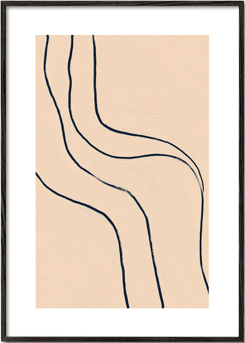 Minimalistický obraz s plynulými liniemi na béžovém pozadí