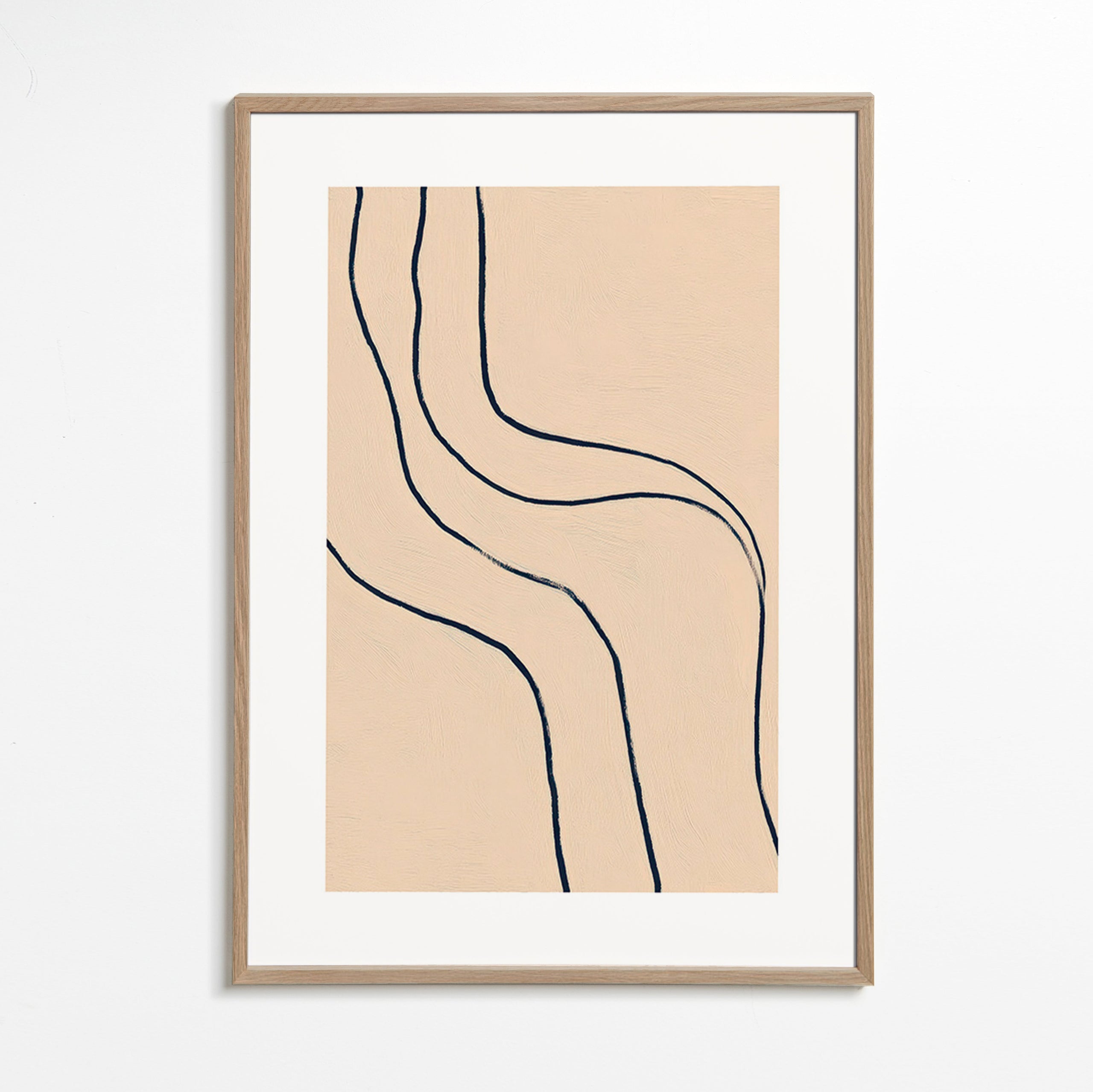 Minimalistický obraz s plynulými liniemi na béžovém pozadí