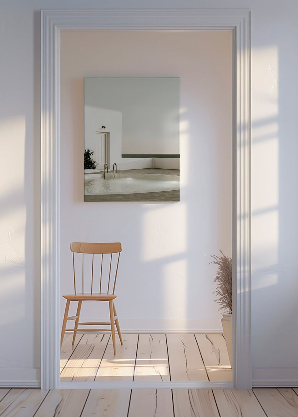 Fotografie minimalistického bazénu a bílé architektury