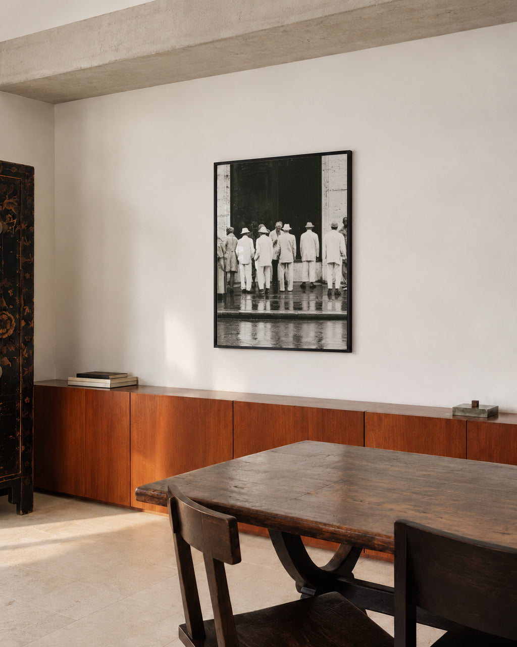 Men in White - Framed poster in an interior