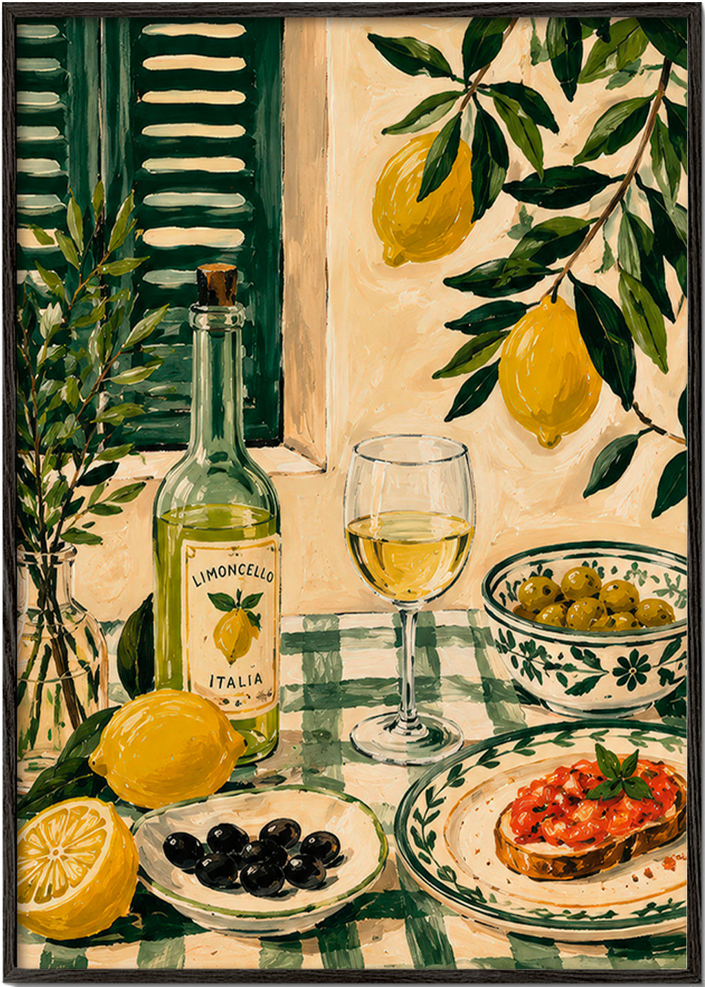 Obraz do kuchyně: zátiší s citrony a limoncellem